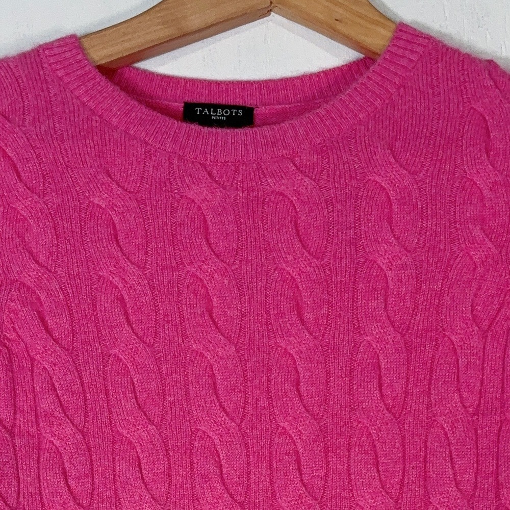 Talbots Pure Cashmere Cable Knit Sweater Womens P Luxury Bright Pink
